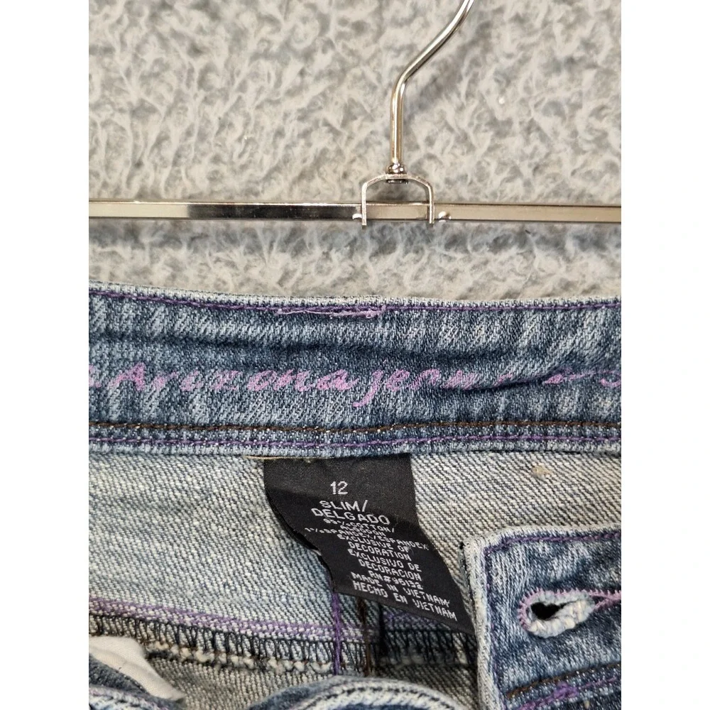 Arizona Jeans Womens 12 (Fits‎ 26x26) Med Wash Denim Rhinestone Pocket Straight